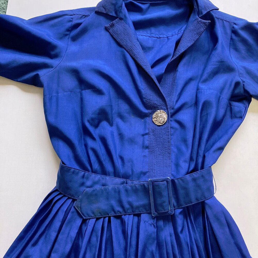 1950's blue belted waist dress aywon originals